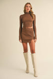 IST5189 MINI RIB KNIT SKIRT WITH SIDE SLIT AND MOCK TOP