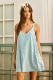 ID4288 Washed Sporty Mini Dress W Built in Romper Lining