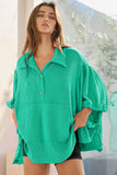 T2195B Oversized Drawstring Tie Sleeves Solid Top