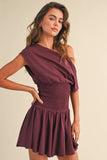 ID9559  OFF SHOULDER SMOCKED WAIST MINI DRESS