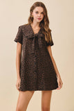CD05553-Leopard Wash Oversized Sailor Collar Tied Dress