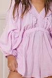 R5268D  Smocked V-neck Ruffled Solid Woven Romper