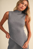 IST6664 HIGH NECKLINE ASYMMETRIC HEM SLEEVELESS SWEATERSET