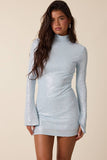 SEQUINED LONG FLARE SLEEVE SLIT MINI DRESS
