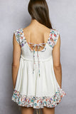 V-neck Thermal Lace Contrast Ruffle Floral Print Sleeveless