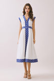 CD06045-Contrast Printed Trim Detail V Neck Midi Dress