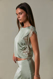 SLEEVELESS HIGH NECK LACE TRIM CROP TOP