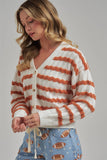 WAVY STRIPE POINTELLE FALL THANKSGIVING SWEATER CARDIGAN