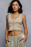 V-Neck Sleeveless Lace Ribbed Knit Top