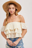 TEXTURED OFF-THE-SHOULDER TIERED CROP TOP
