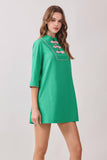 Mandarin Collar Contrast Frog Button Detail Dress