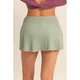Ribbed Elastic Waist Mini Skort