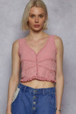 V-Neck Sleeveless Lace Ribbed Knit Top