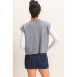 Rolled Edge Button Front Sweater Vest