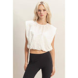 Bubble Hem Cotton Eyelet Sleeveless Top