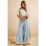 WIDE LEG CROCHET LACE WITH TULIP HEM JEANS