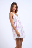 FLORAL WIDE BAND STRAP RUFFLE LACE TRIM MINI DRESS