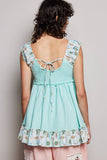 V-neck Thermal Lace Contrast Ruffle Floral Print Sleeveless