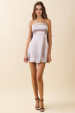 CD06457-Back Oversized Bow Detail Satin A Line Mini Dress