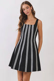 CD07383-Contrast Vertical Trim Fit & Flare Mini Dress
