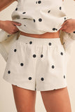 IST6095-A POLKA DOT DENIM LONGLINE TOP AND SHORT SET