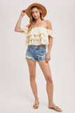 TEXTURED OFF-THE-SHOULDER TIERED CROP TOP
