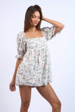 FLORAL PRINT HALF PUFF SLEEVE MINI ROMPER