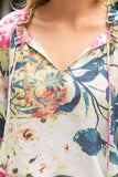 36751 Tassle Front and Fringe Wide Sleeve Floral Top