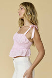 PT17942 - Aurora Shoulder Tie Smocked Waist Eyelet Top