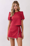 CT10057-Whipstitch Trim Puff Sleeve Crop Top
