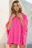 T2195B Oversized Drawstring Tie Sleeves Solid Top