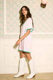 R5596A Striped Knit Binding Details V-neck Romper