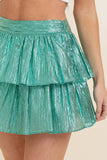 CS10014Y - Pleated Metallic Tiered Skirt
