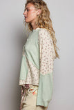 Mixed-Fabric Feminine Look Floral Lace Trim Long Sleeve