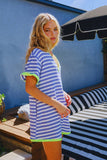 R5596A Striped Knit Binding Details V-neck Romper