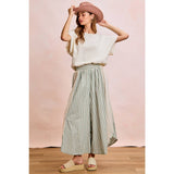 FLORAL EYELET SIDE ELASTIC STRIPES WIDE LEG PANTS