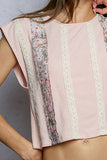 Round Neck Trim Point Floral Patch Sleeveless Top