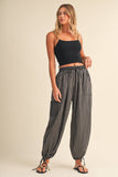 IP1530-B STRIPED DOUBLE GAUZE CONTRAST POCKET BALLOON PANTS