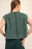 T619937 CROPPED SLEEVELESS MINERAL WASHED TANK TOP