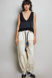 Sleeveless contrast thermal cropped babydoll top