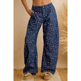 WOMEN NAVY FLORAL PRINT RELAXED WIDE LEG PANTS