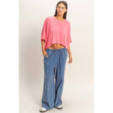 Relaxed High-Low Batwing Sleeve Top
