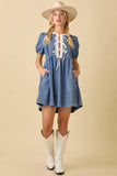 Round Neck Baby Doll Mini Denim Dress