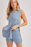 SLEEVELESS SIDE SLIT & SHORT KNIT SWEATER SET