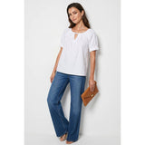 Keyhole Tie Neck Short Sleeve Blouse