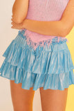 Elastic Smoking Waist Ruffle Metallic Fabric Skort