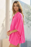 T2195B Oversized Drawstring Tie Sleeves Solid Top