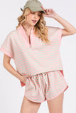 HALF ZIP UP STRIPED TOP AND SHORTS SETS