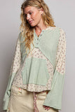 Mixed-Fabric Feminine Look Floral Lace Trim Long Sleeve