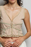V-Neck Sleeveless Lace Ribbed Knit Top